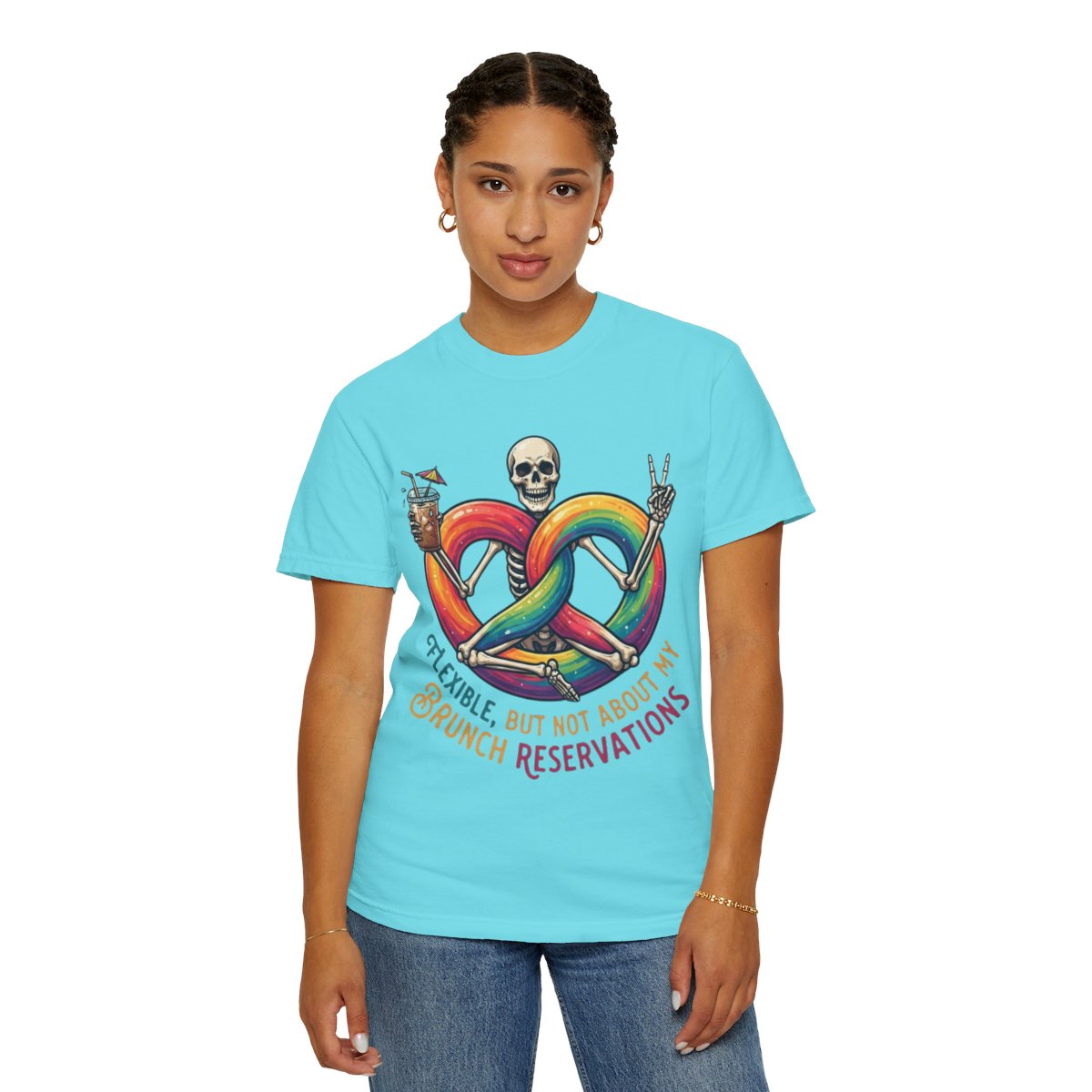 Color: Lagoon Blue | Flexible But Not About Brunch Unisex Garment-Dyed Tee