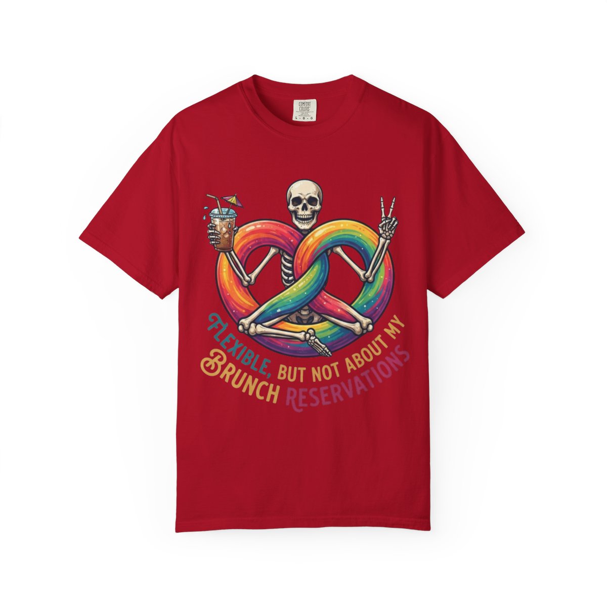 Color: Red | Flexible But Not About Brunch Unisex Garment-Dyed Tee
