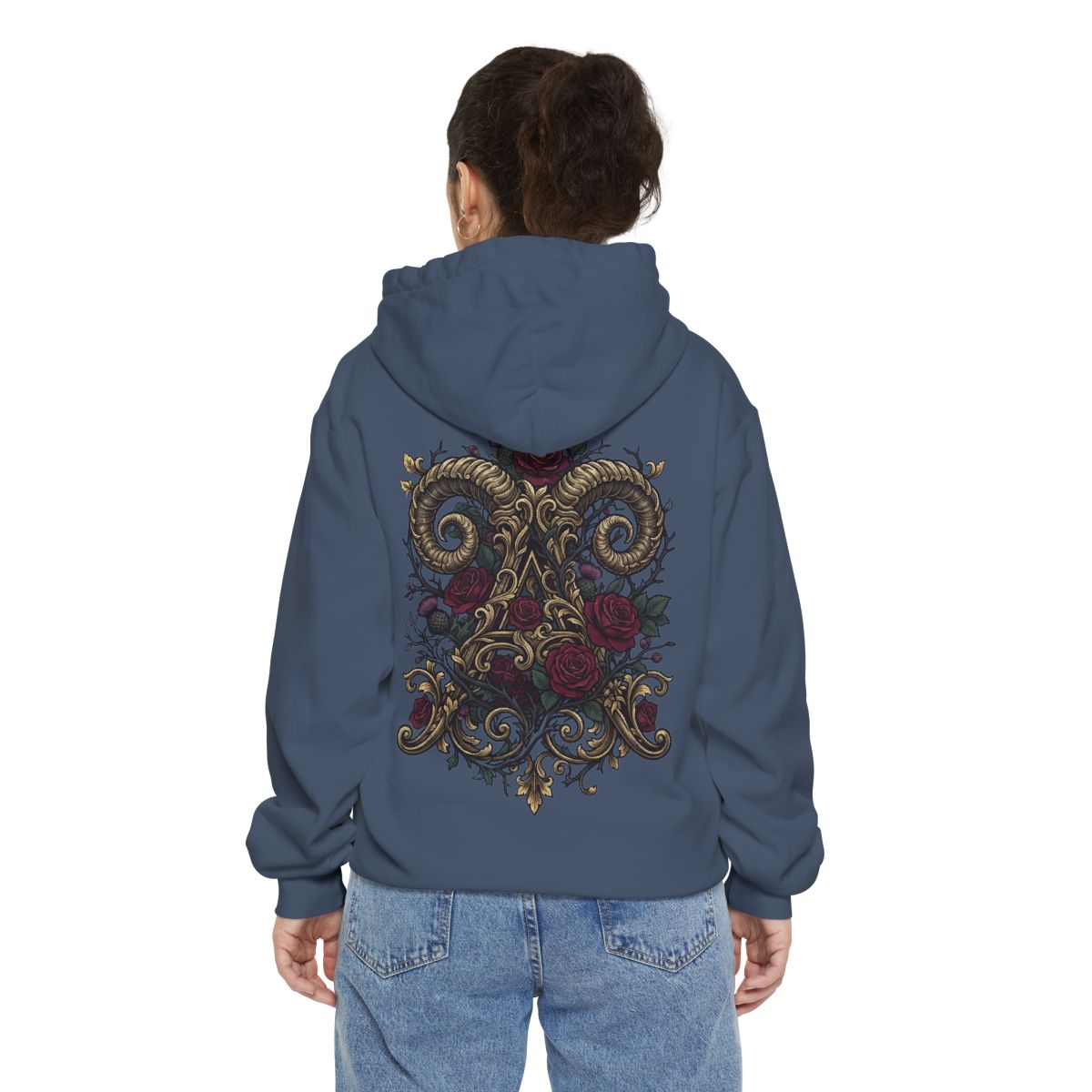 Color: Denim | Floral Monogram Aries Garment-Dyed Hoodie