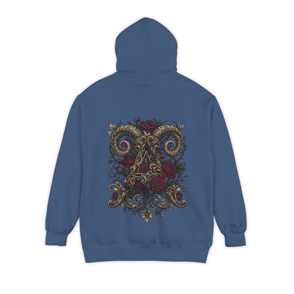 Color: True Navy | Floral Monogram Aries Garment-Dyed Hoodie