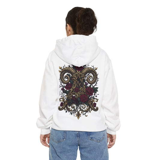 Color: White | Floral Monogram Aries Garment-Dyed Hoodie