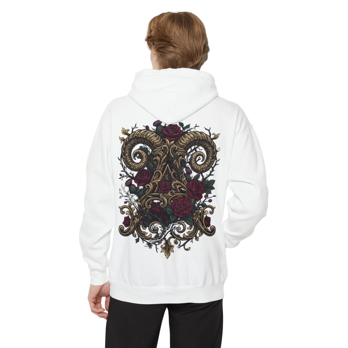 Color: White | Floral Monogram Aries Garment-Dyed Hoodie