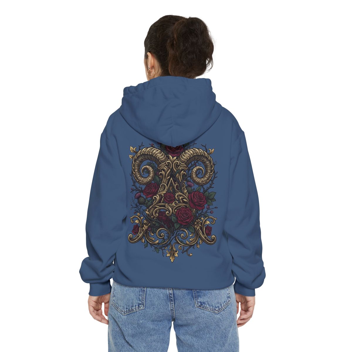 Color: True Navy | Floral Monogram Aries Garment-Dyed Hoodie