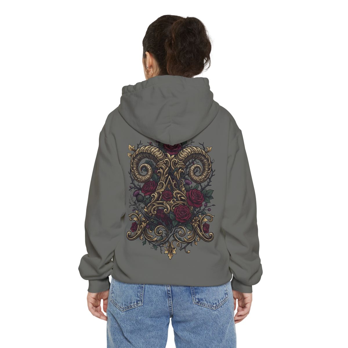 Color: Grey | Floral Monogram Aries Garment-Dyed Hoodie