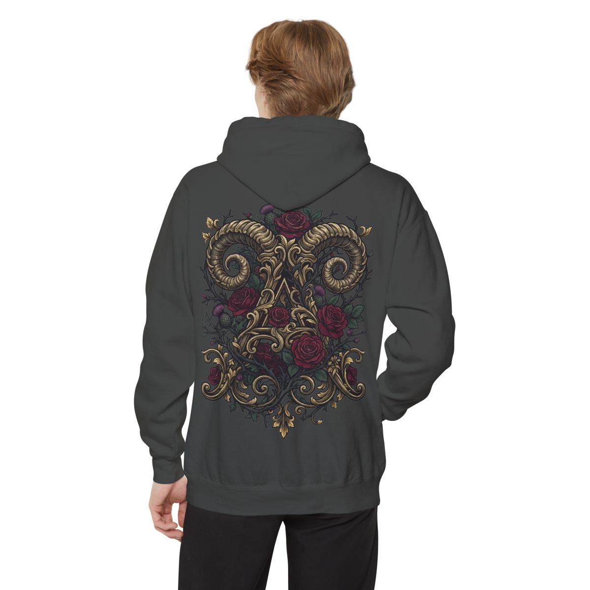 Color: Pepper | Floral Monogram Aries Garment-Dyed Hoodie