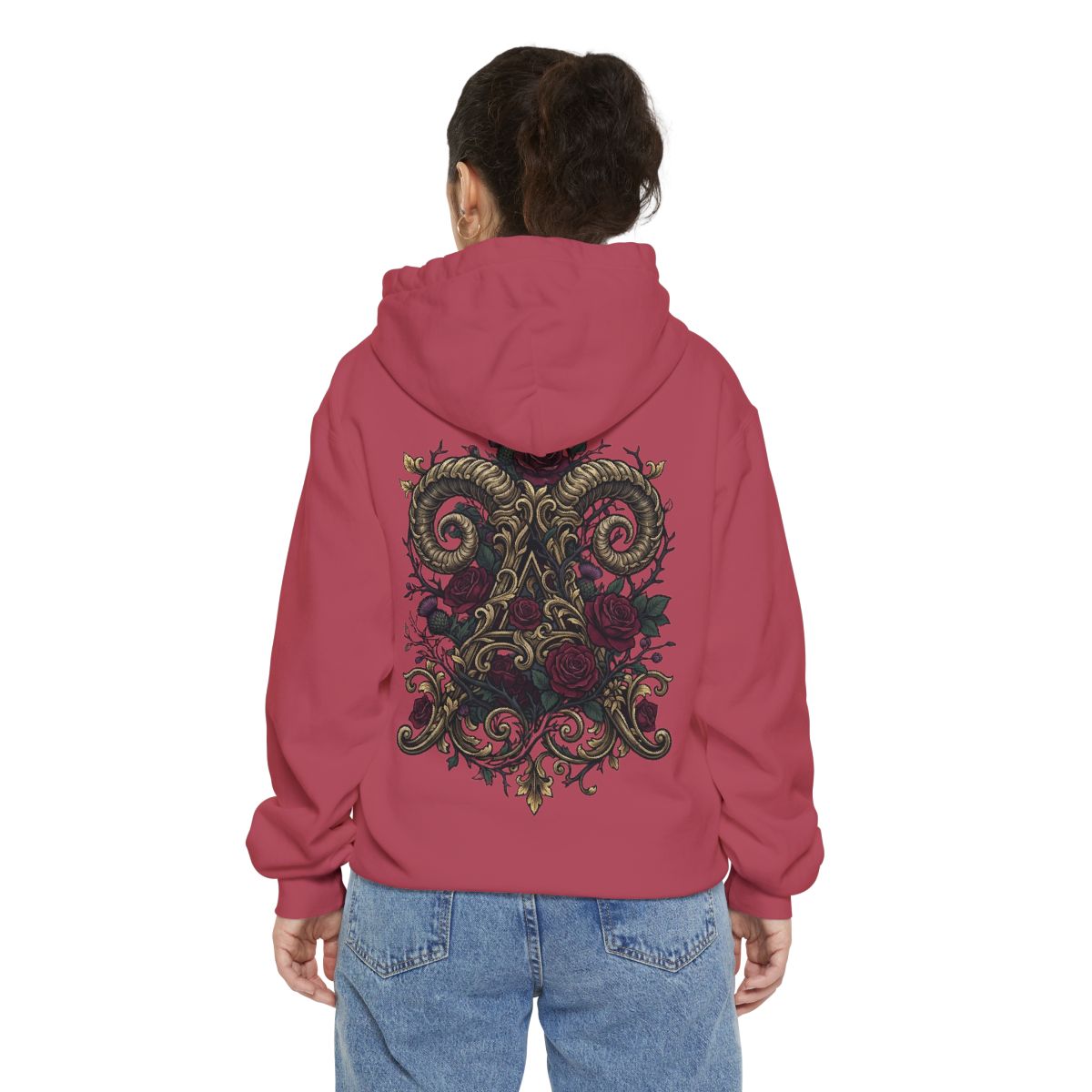 Color: Crimson | Floral Monogram Aries Garment-Dyed Hoodie
