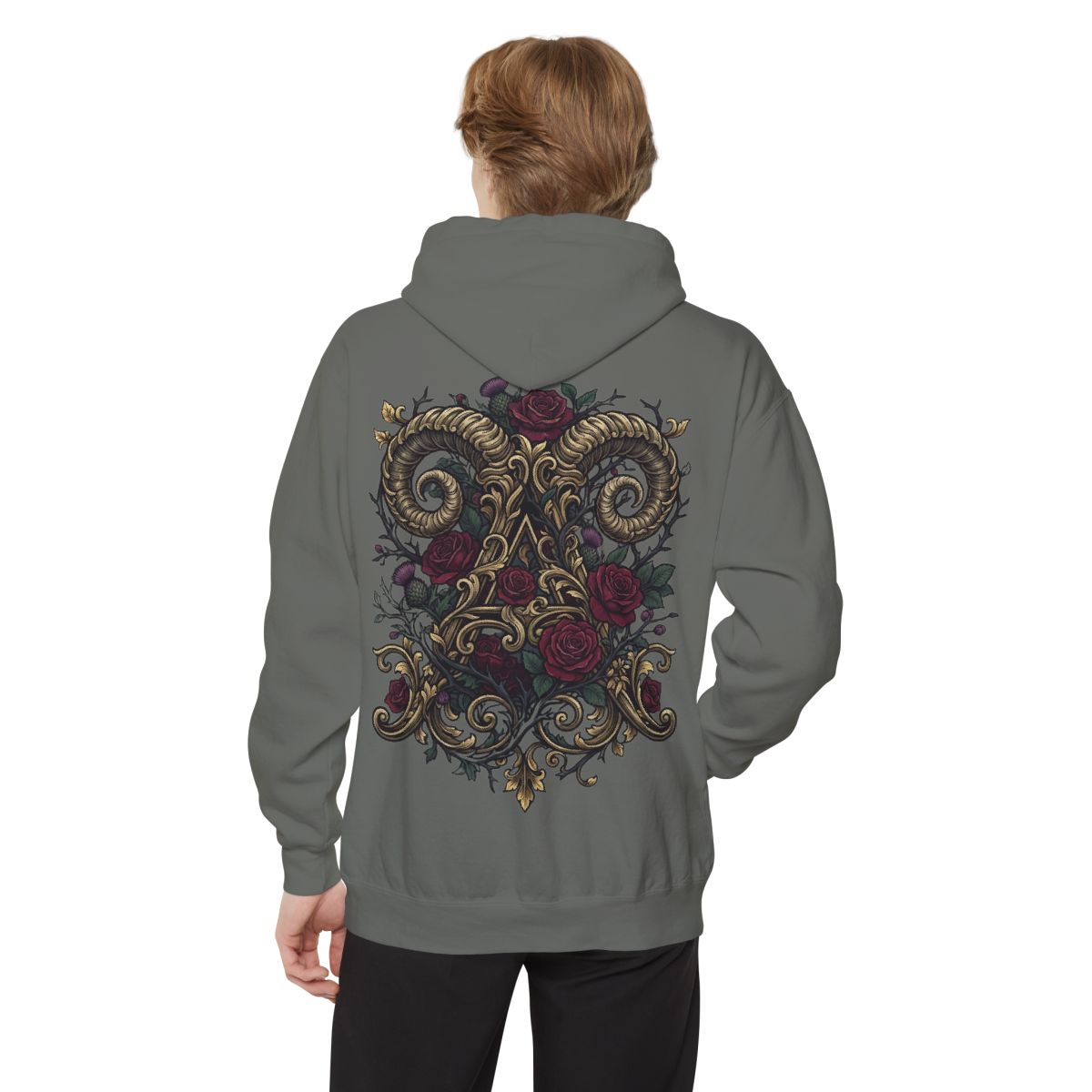 Color: Grey | Floral Monogram Aries Garment-Dyed Hoodie