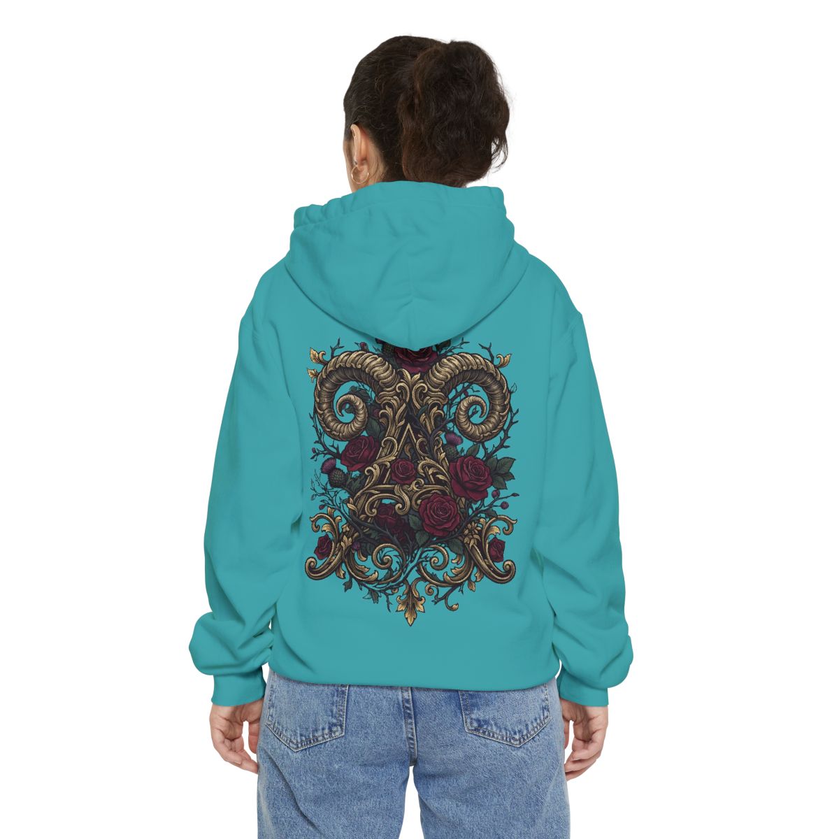 Color: Seafoam | Floral Monogram Aries Garment-Dyed Hoodie