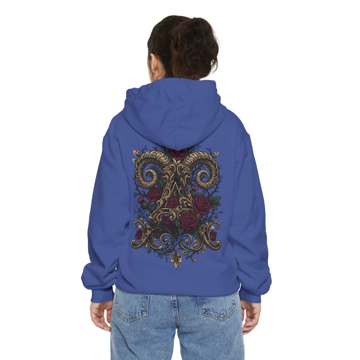 Color: Flo Blue | Floral Monogram Aries Garment-Dyed Hoodie