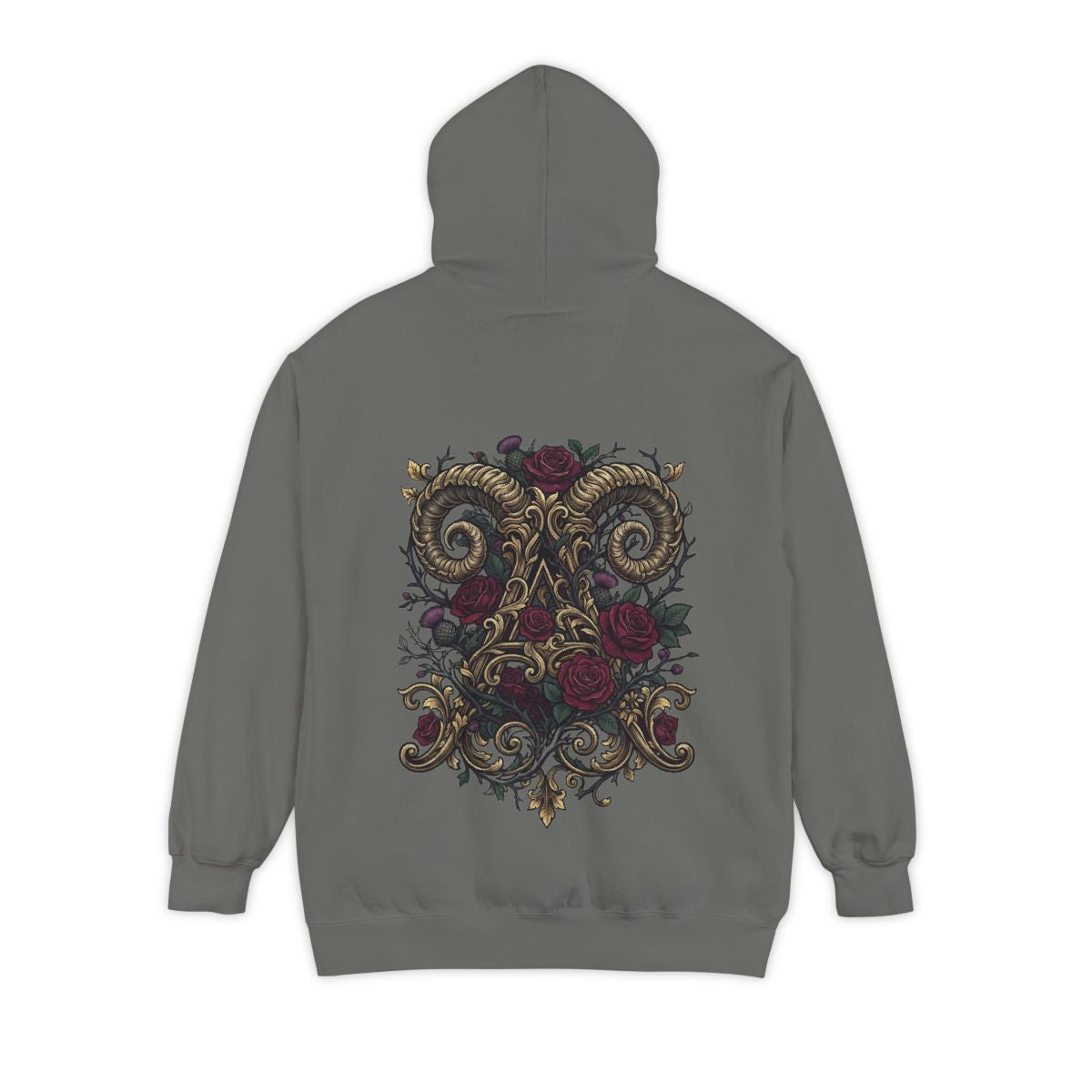 Color: Grey | Floral Monogram Aries Garment-Dyed Hoodie