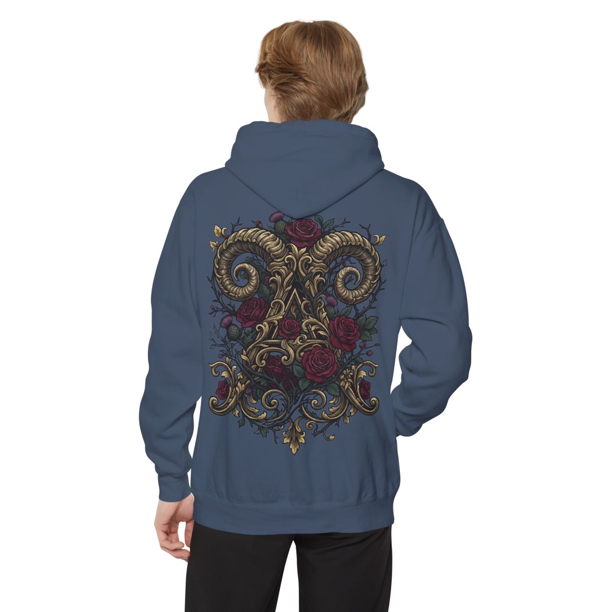 Color: Denim | Floral Monogram Aries Garment-Dyed Hoodie