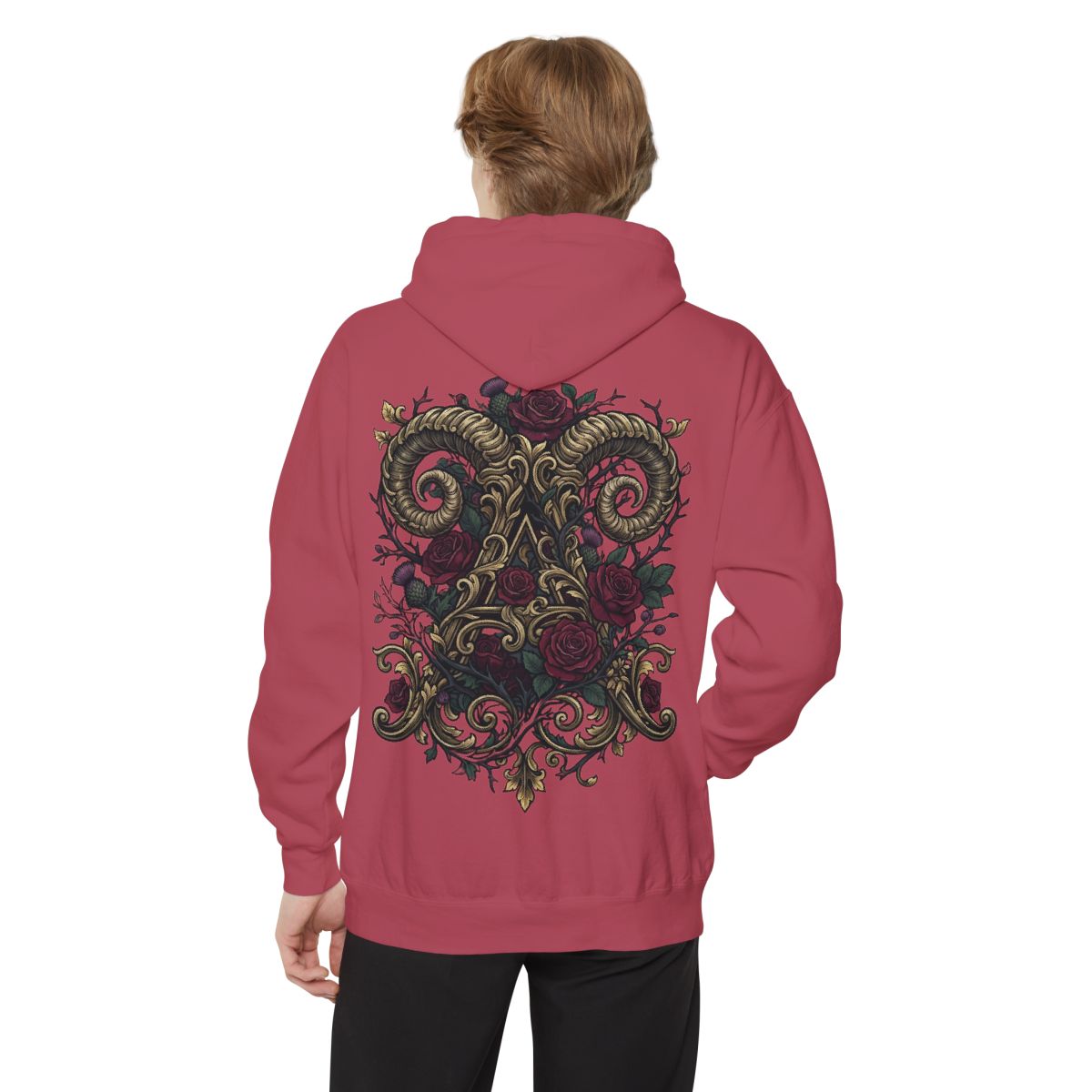 Color: Crimson | Floral Monogram Aries Garment-Dyed Hoodie