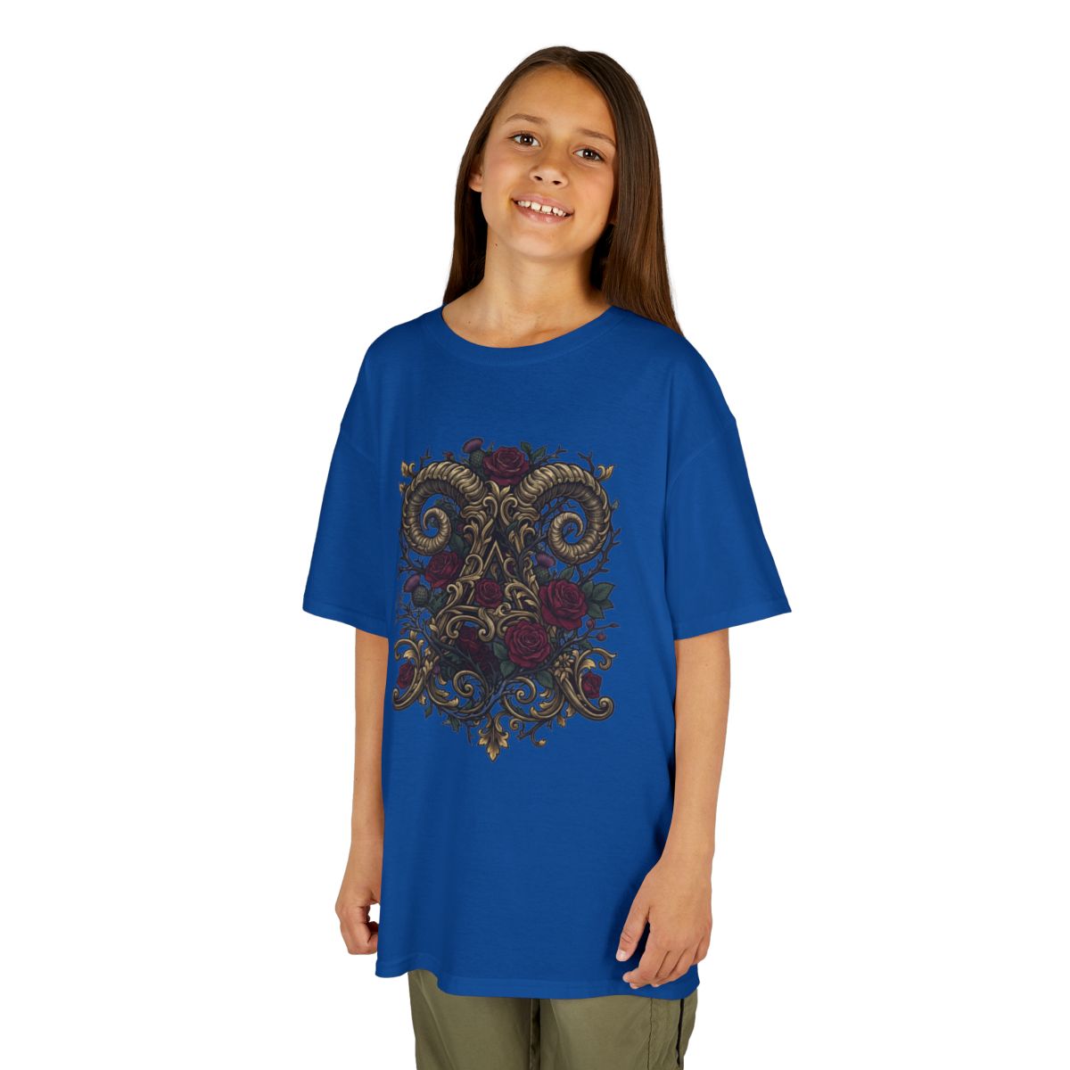 Color: Royal | Floral Monogram Aries Kids Tee