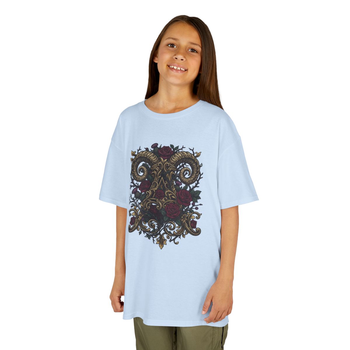 Color: Light Blue | Floral Monogram Aries Kids Tee