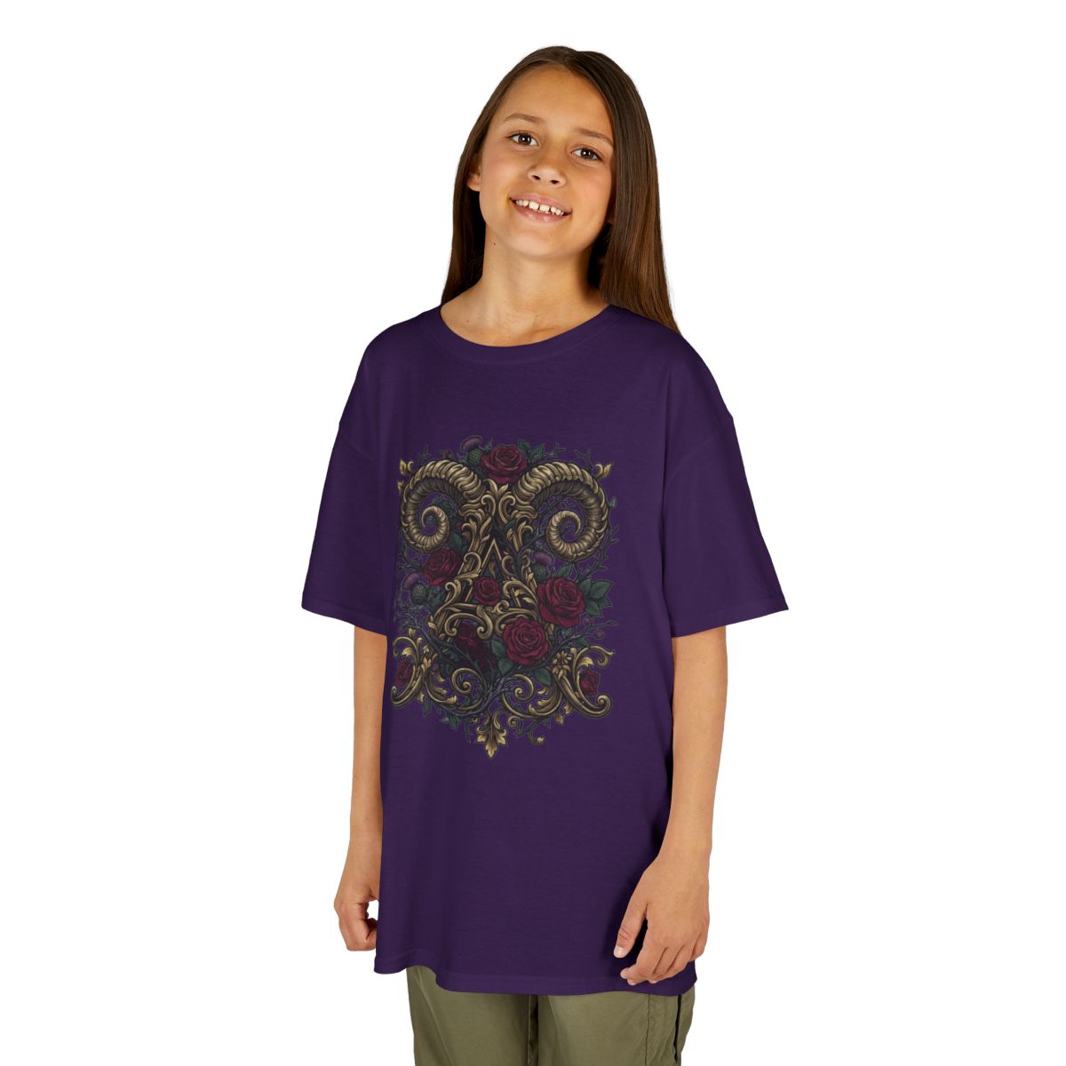 Color: Purple | Floral Monogram Aries Kids Tee