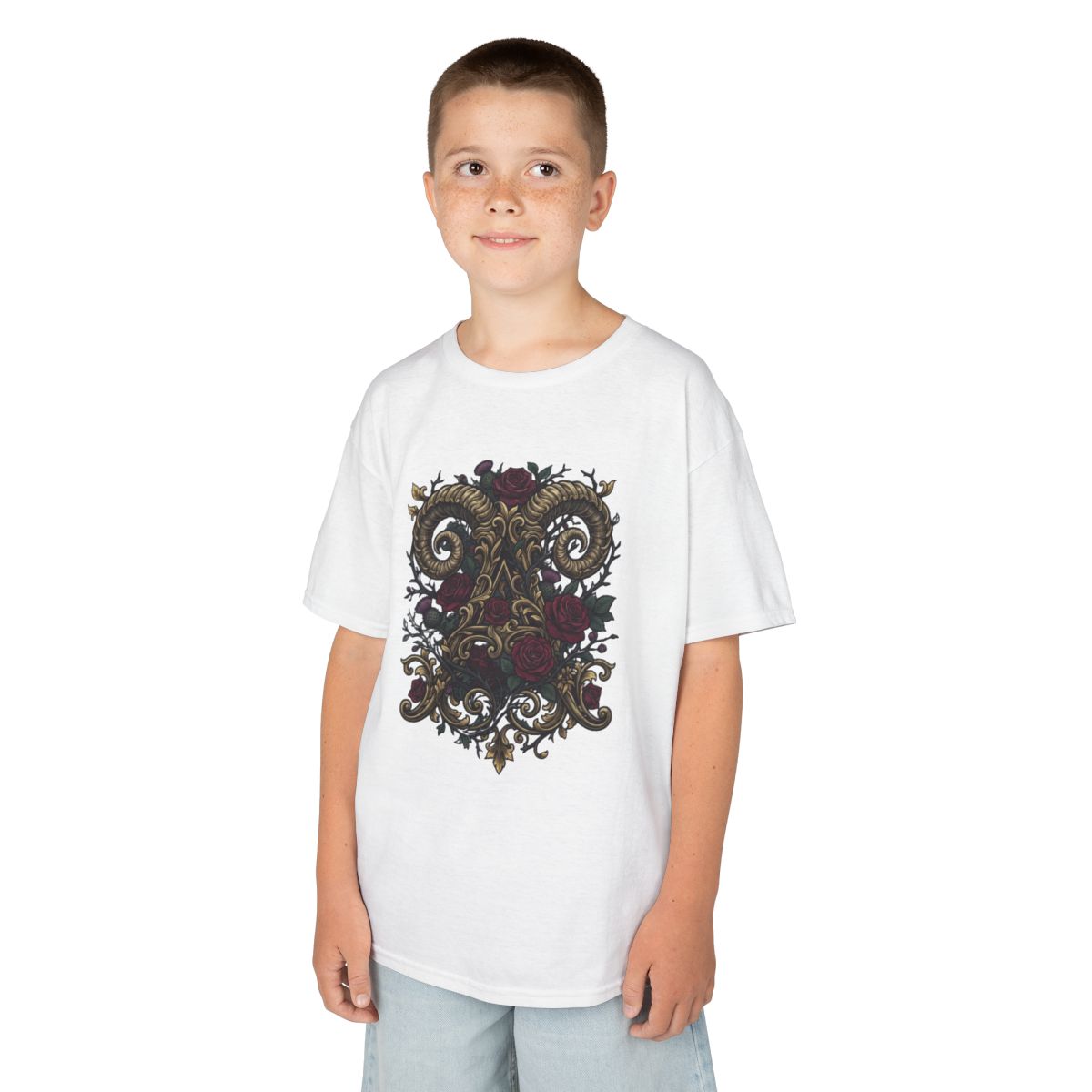 Color: White | Floral Monogram Aries Kids Tee