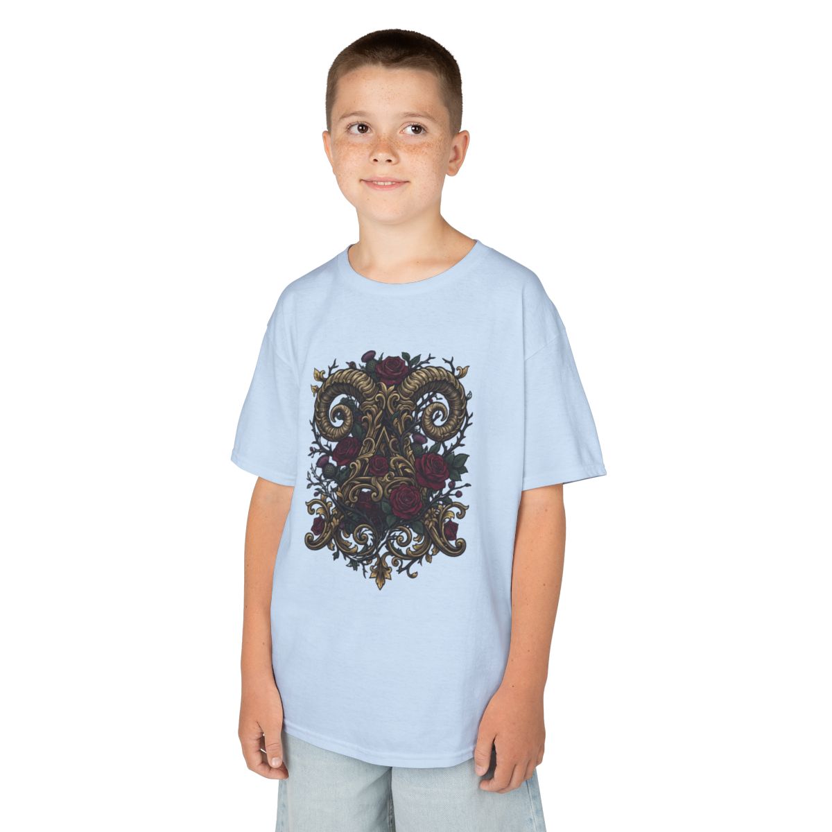 Color: Light Blue | Floral Monogram Aries Kids Tee