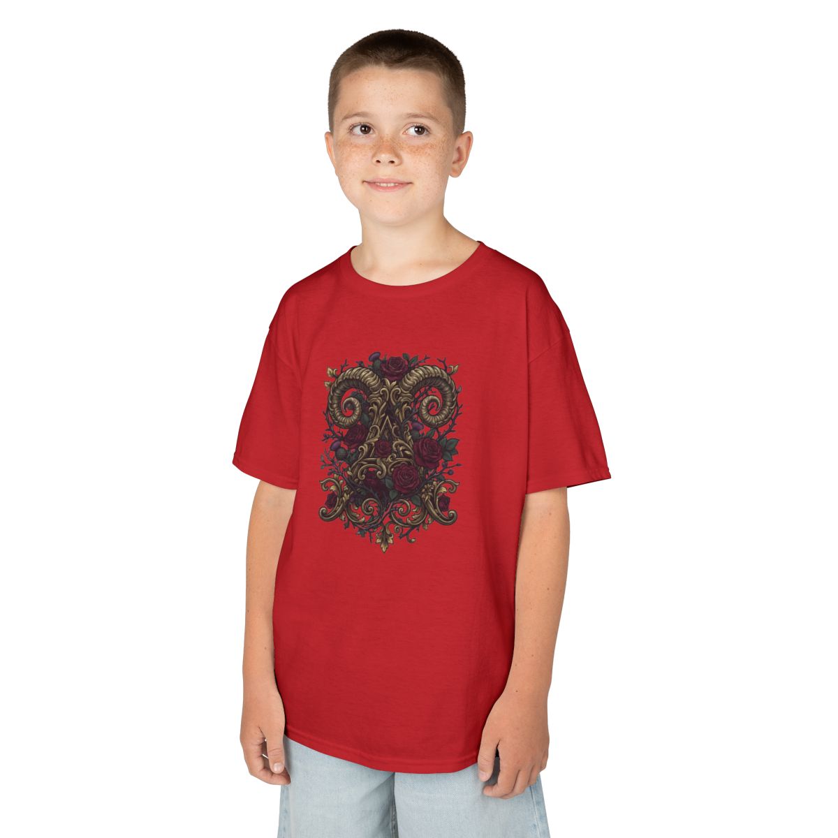 Color: Red | Floral Monogram Aries Kids Tee
