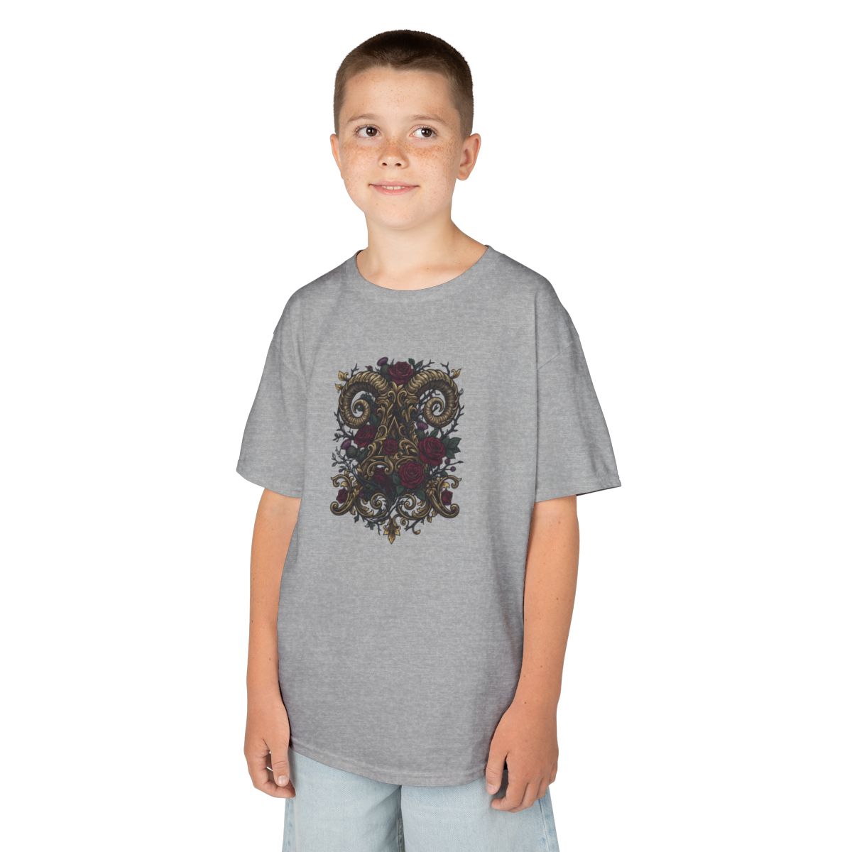 Color: Sport Grey | Floral Monogram Aries Kids Tee