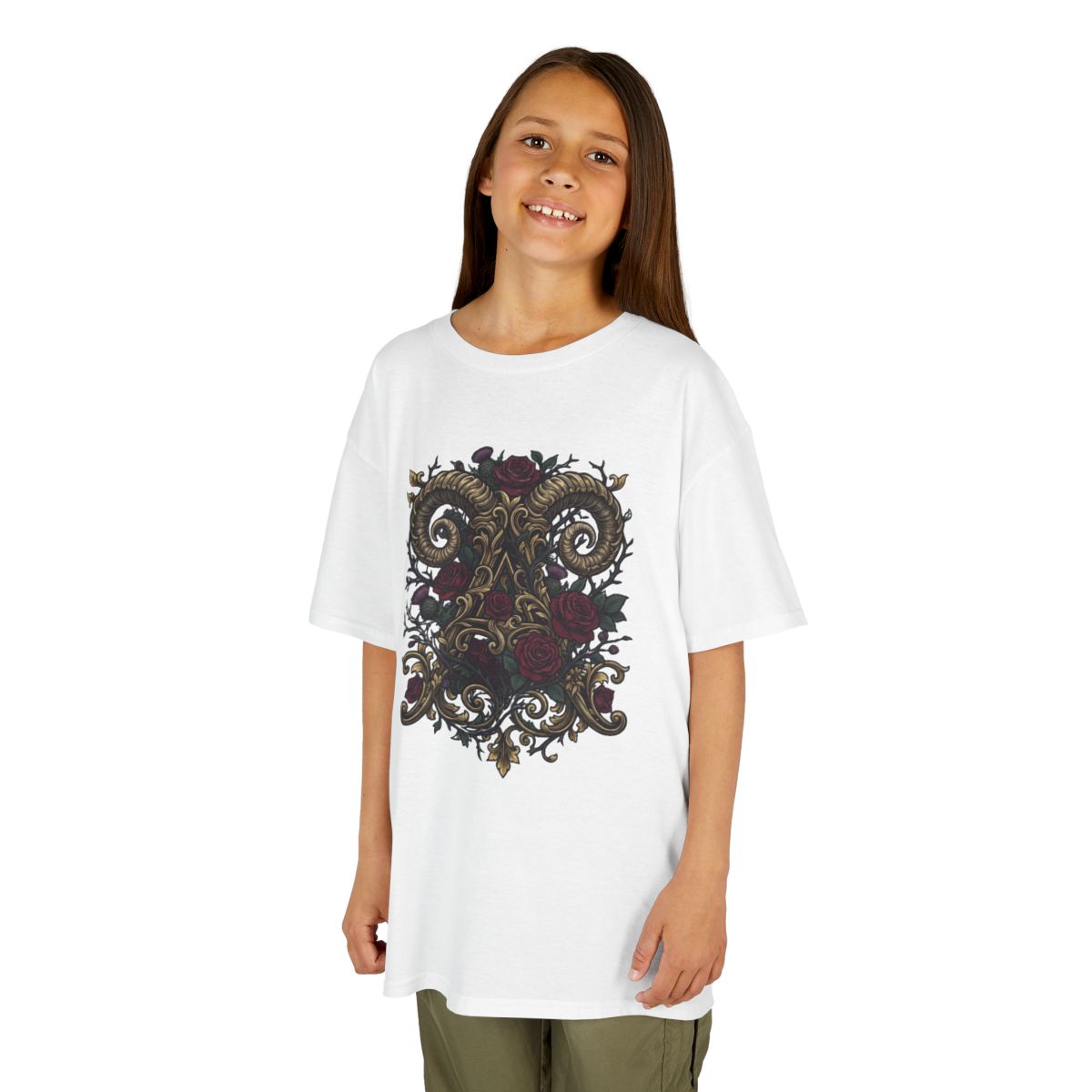 Color: White | Floral Monogram Aries Kids Tee