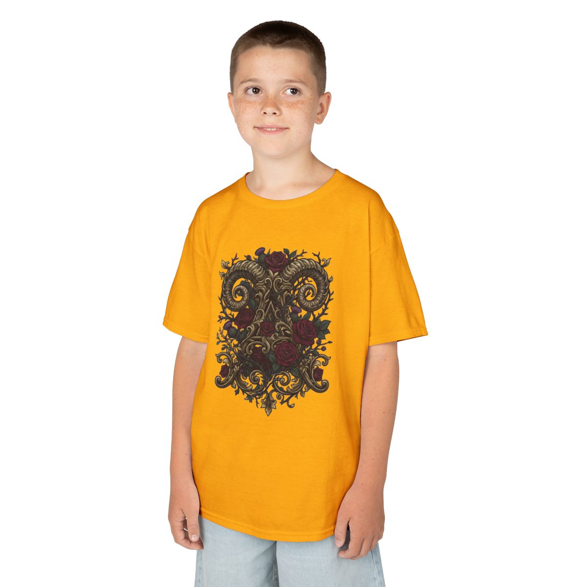 Color: Gold | Floral Monogram Aries Kids Tee