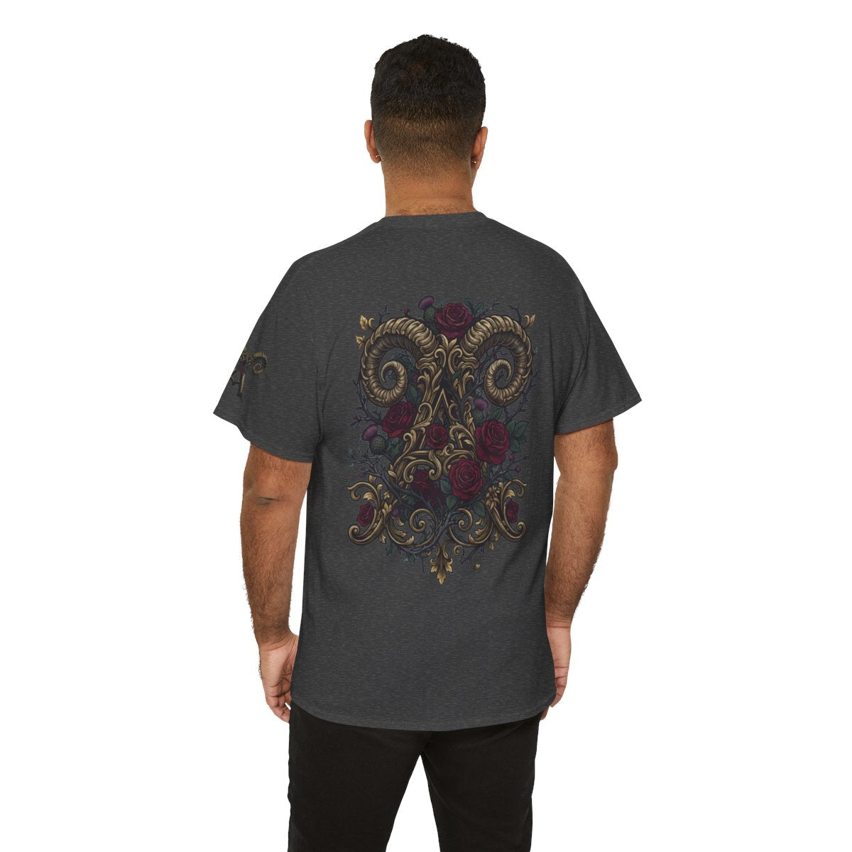 Color: Dark Heather | Floral Monogram Aries Premium Graphic Tee
