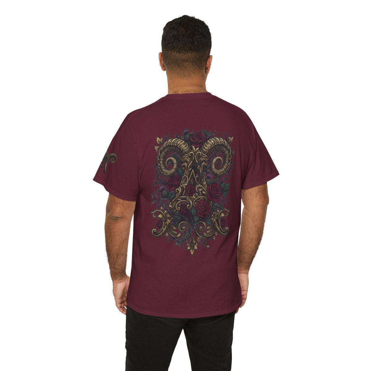 Color: Maroon | Floral Monogram Aries Premium Graphic Tee