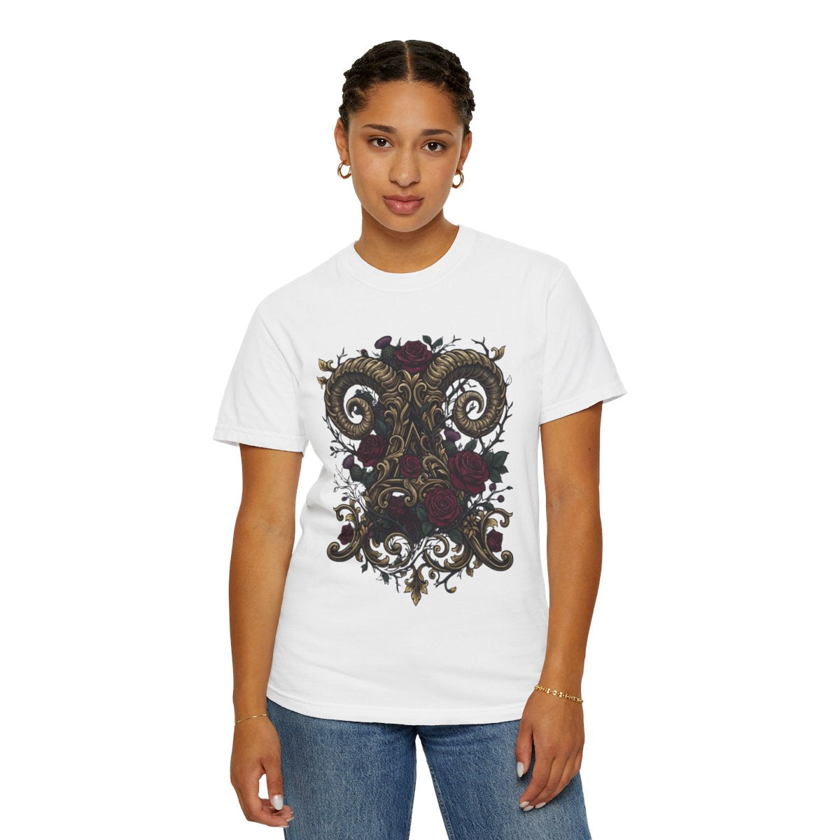 Color: White | Floral Monogram Aries Unisex Garment-Dyed Tee