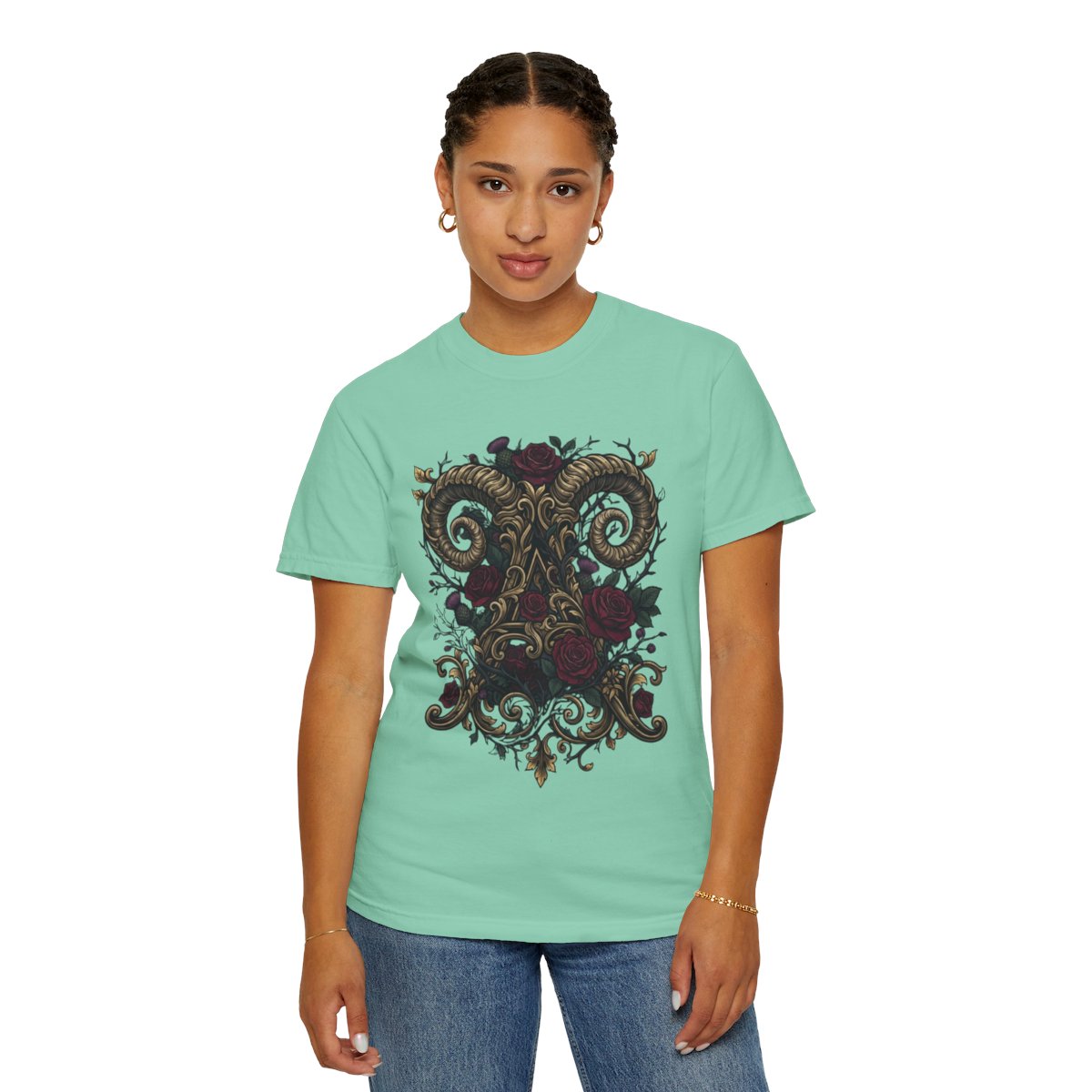 Color: Island Reef | Floral Monogram Aries Unisex Garment-Dyed Tee