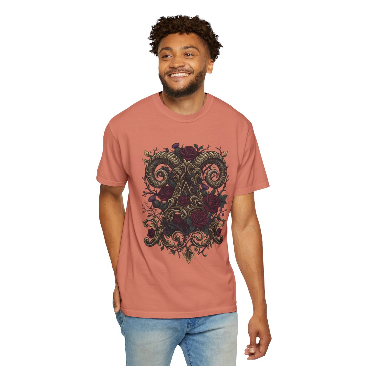 Color: Terracotta | Floral Monogram Aries Unisex Garment-Dyed Tee