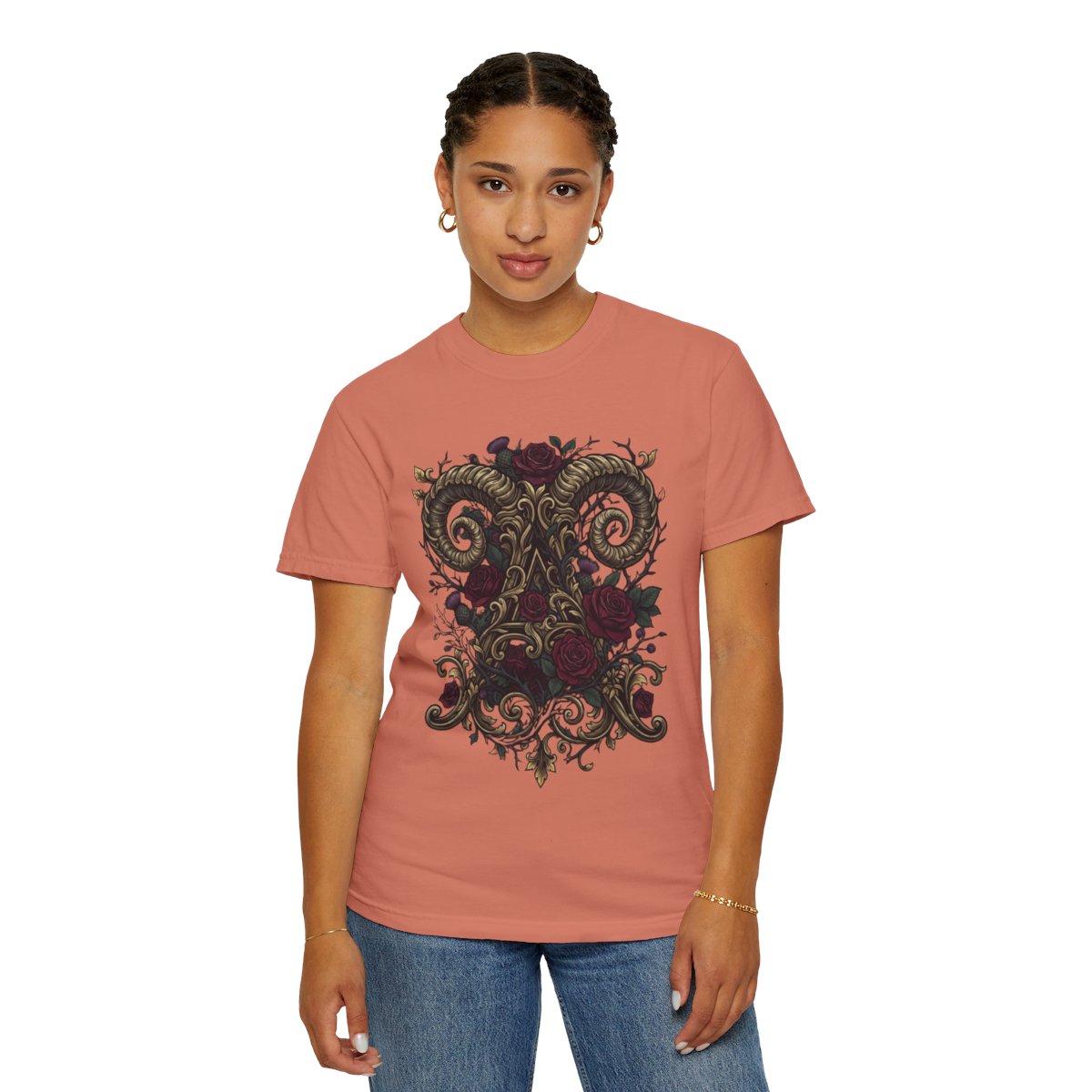 Color: Terracotta | Floral Monogram Aries Unisex Garment-Dyed Tee