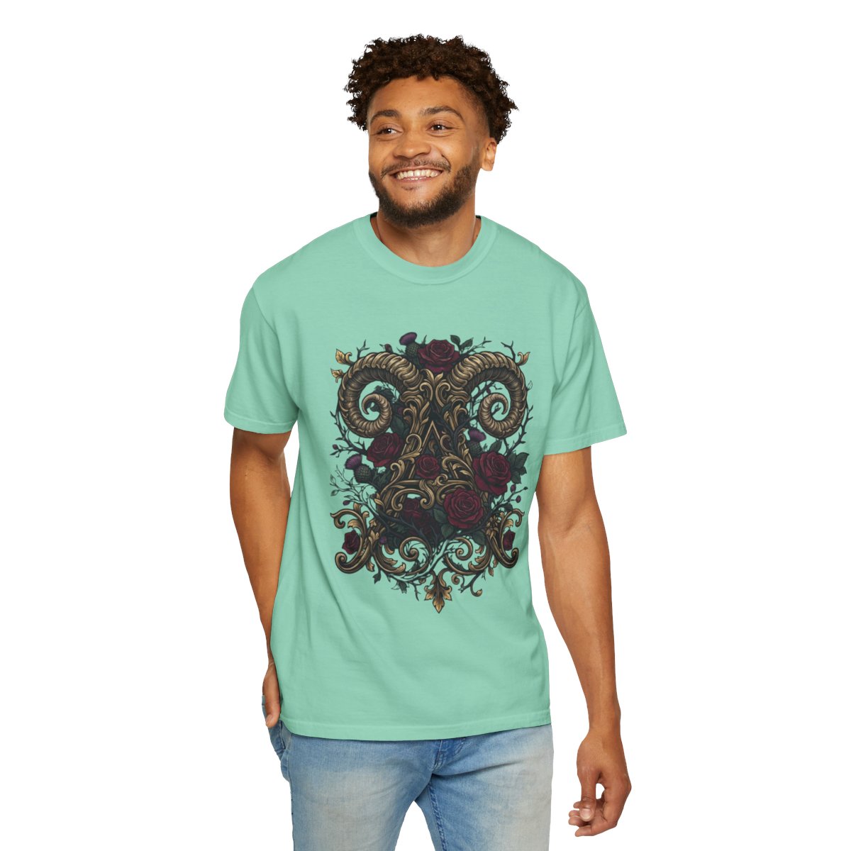 Color: Island Reef | Floral Monogram Aries Unisex Garment-Dyed Tee