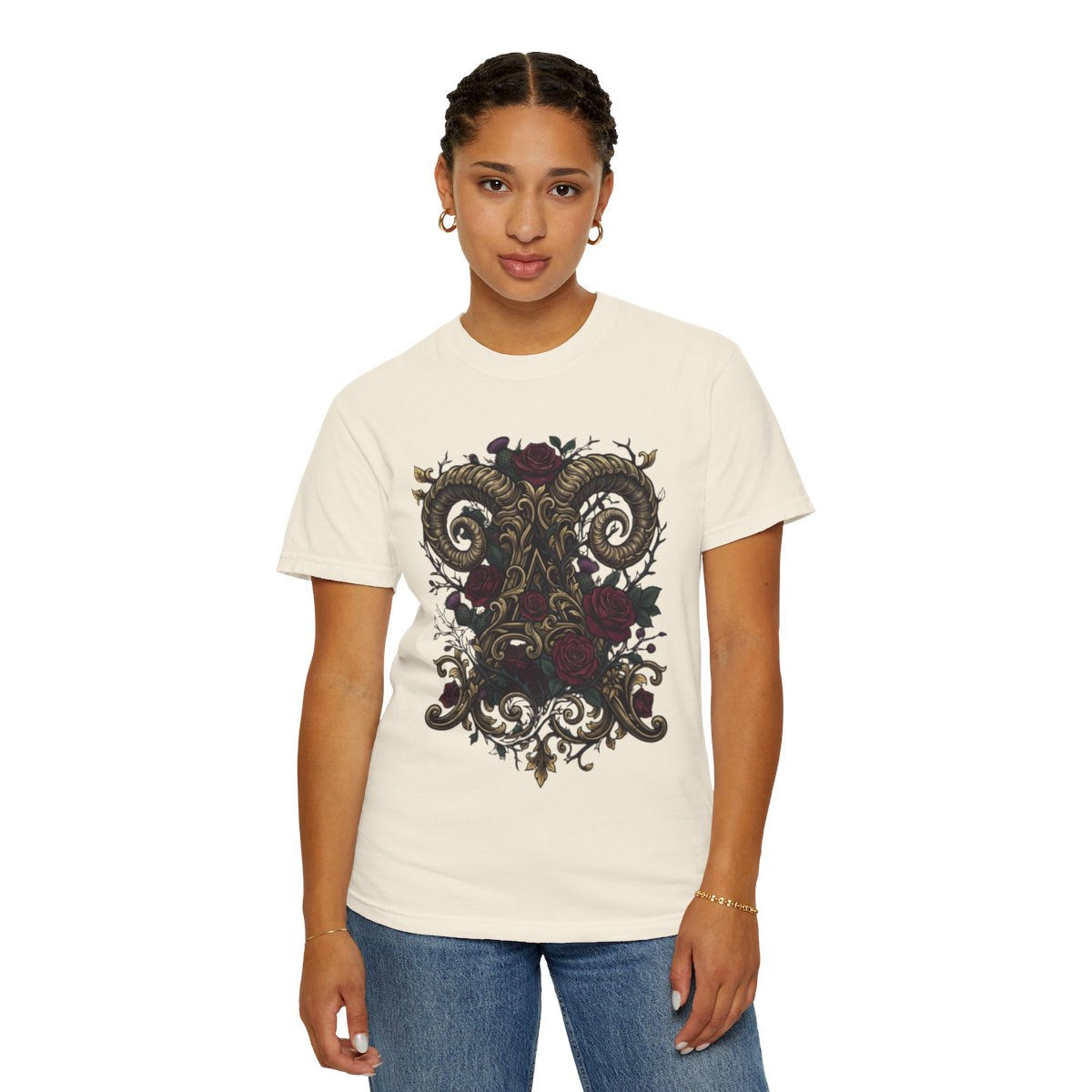 Color: Ivory | Floral Monogram Aries Unisex Garment-Dyed Tee