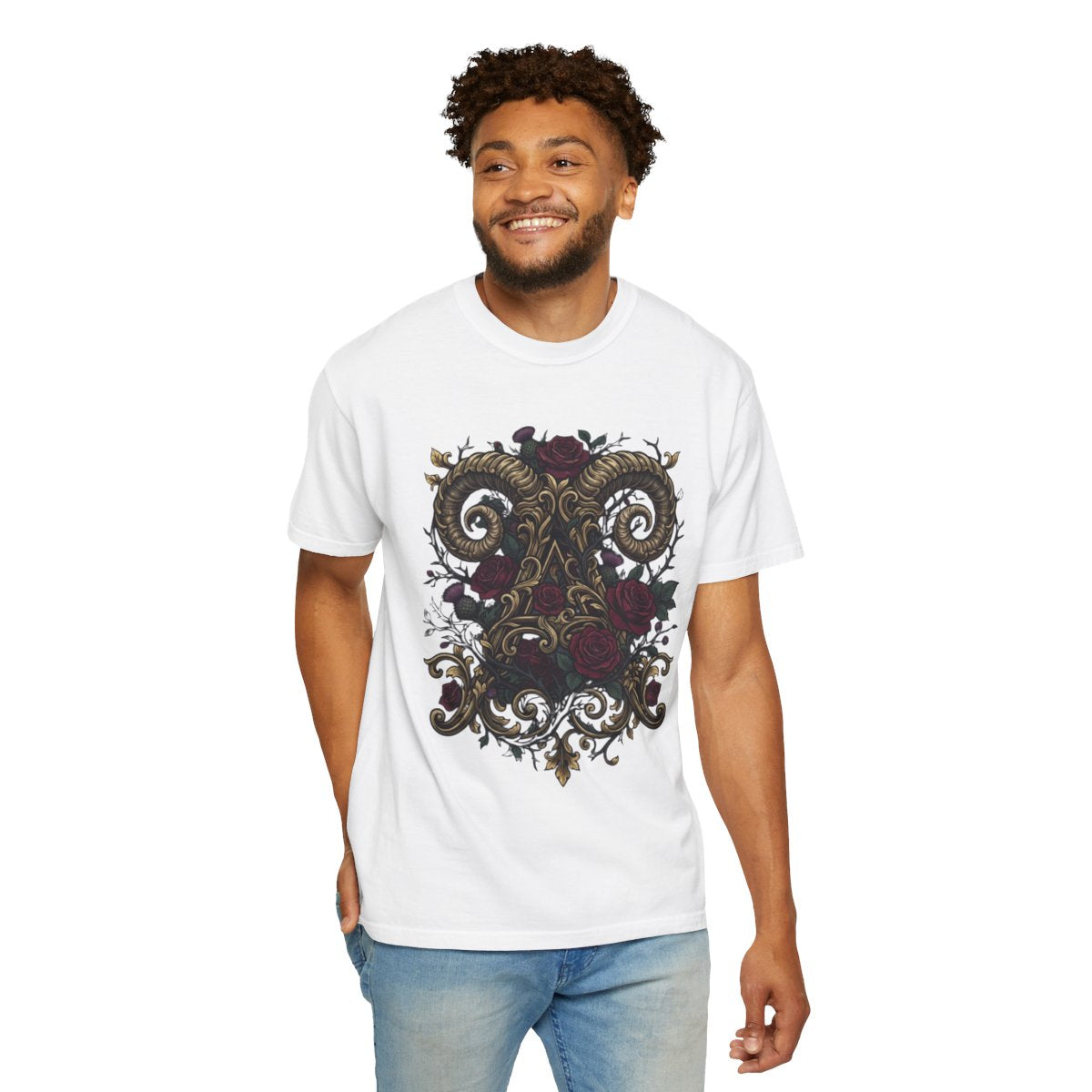 Color: White | Floral Monogram Aries Unisex Garment-Dyed Tee