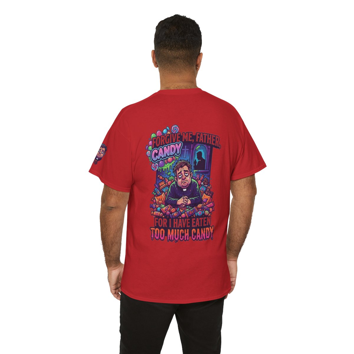 Color: Red | Forgive Me Father Too Much Candy Premium Graphic Tee