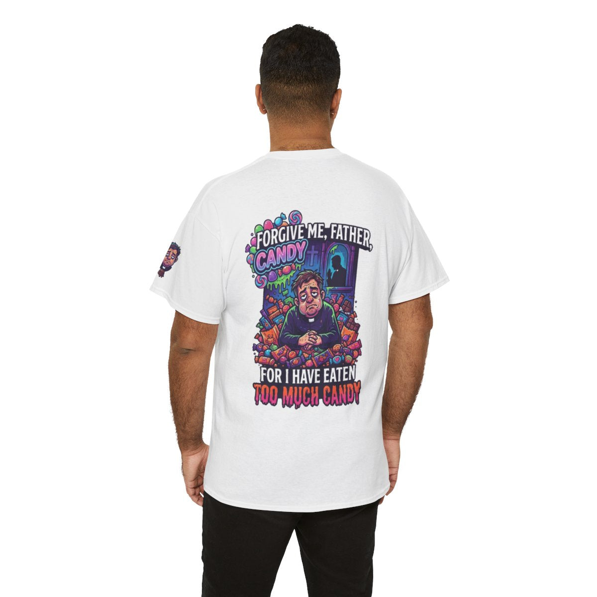 Color: White | Forgive Me Father Too Much Candy Premium Graphic Tee