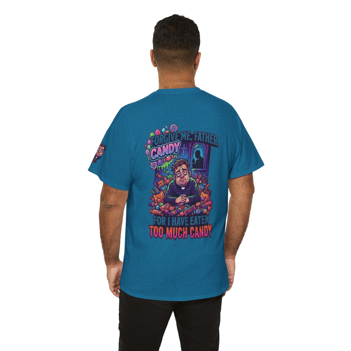Color: Antique Sapphire | Forgive Me Father Too Much Candy Premium Graphic Tee