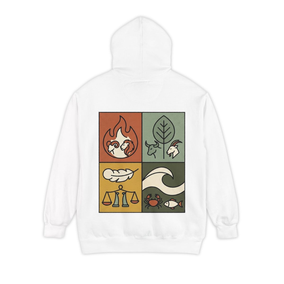 Color: White | Four Elements- Fire, Earth, Air, Water Garment-Dyed Hoodie
