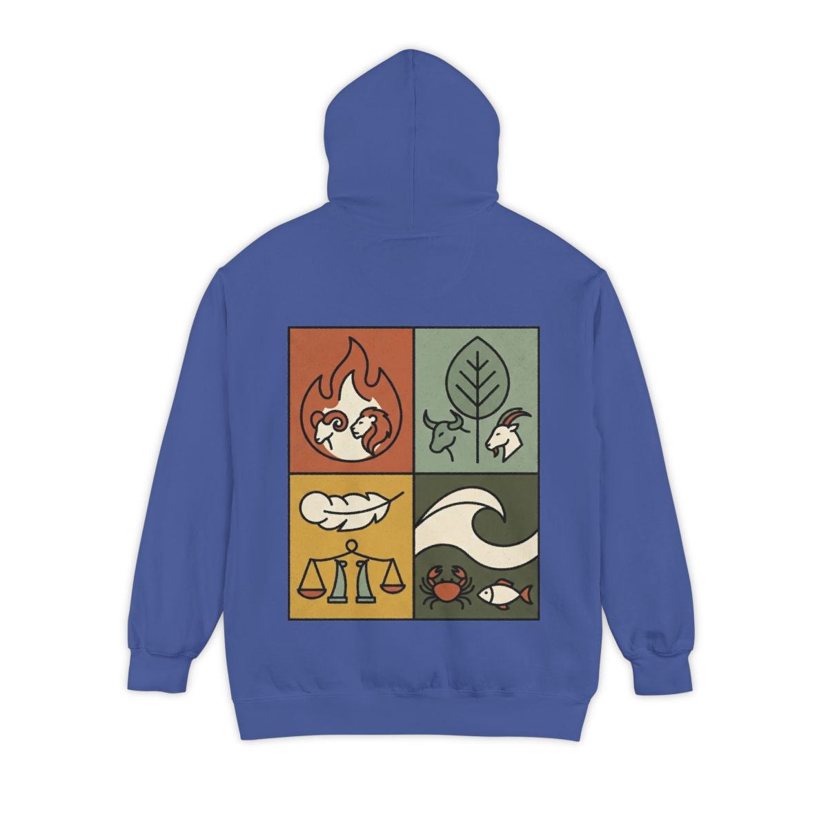 Color: Flo Blue | Four Elements- Fire, Earth, Air, Water Garment-Dyed Hoodie