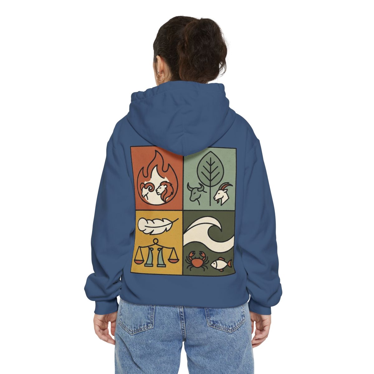Color: True Navy | Four Elements- Fire, Earth, Air, Water Garment-Dyed Hoodie