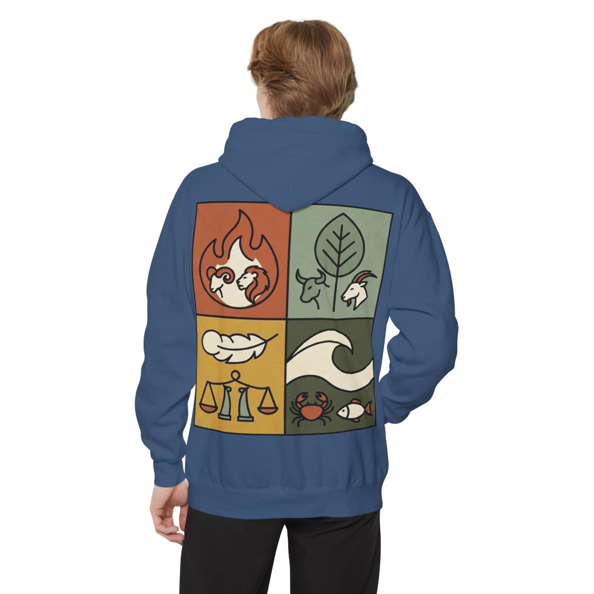 Color: True Navy | Four Elements- Fire, Earth, Air, Water Garment-Dyed Hoodie