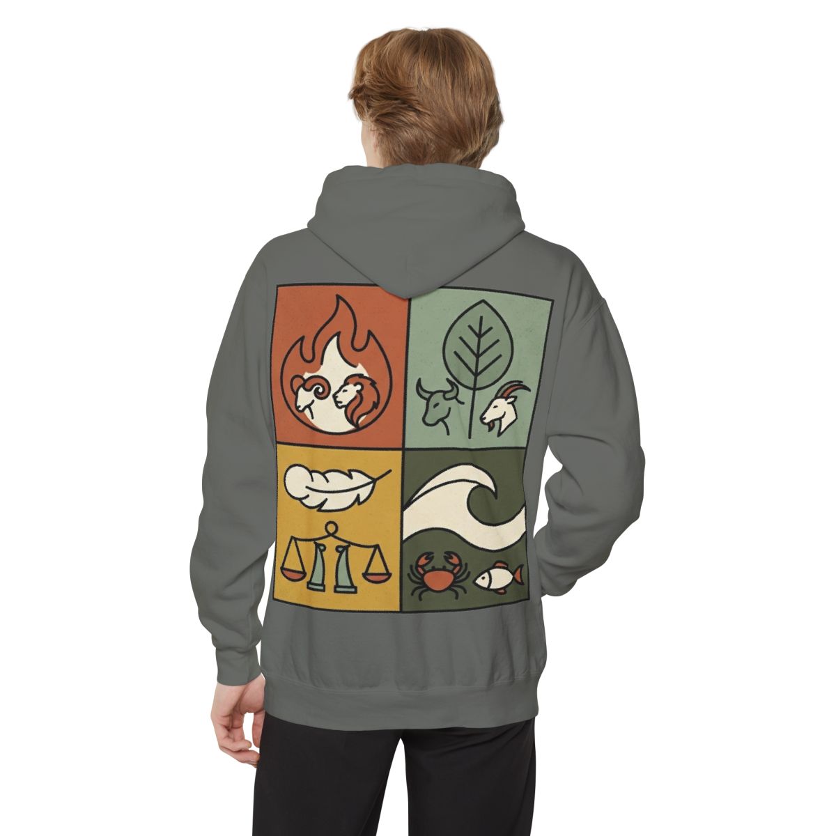 Color: Grey | Four Elements- Fire, Earth, Air, Water Garment-Dyed Hoodie