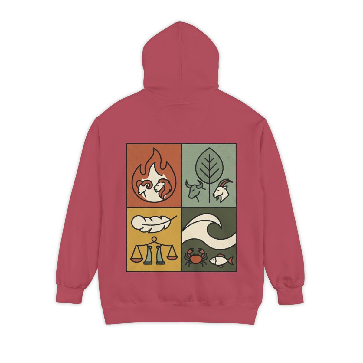 Color: Crimson | Four Elements- Fire, Earth, Air, Water Garment-Dyed Hoodie