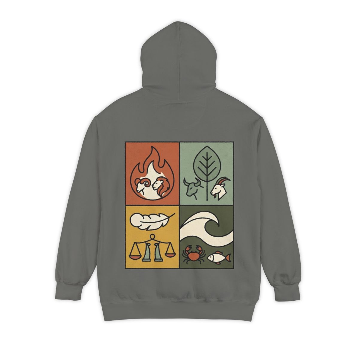 Color: Grey | Four Elements- Fire, Earth, Air, Water Garment-Dyed Hoodie