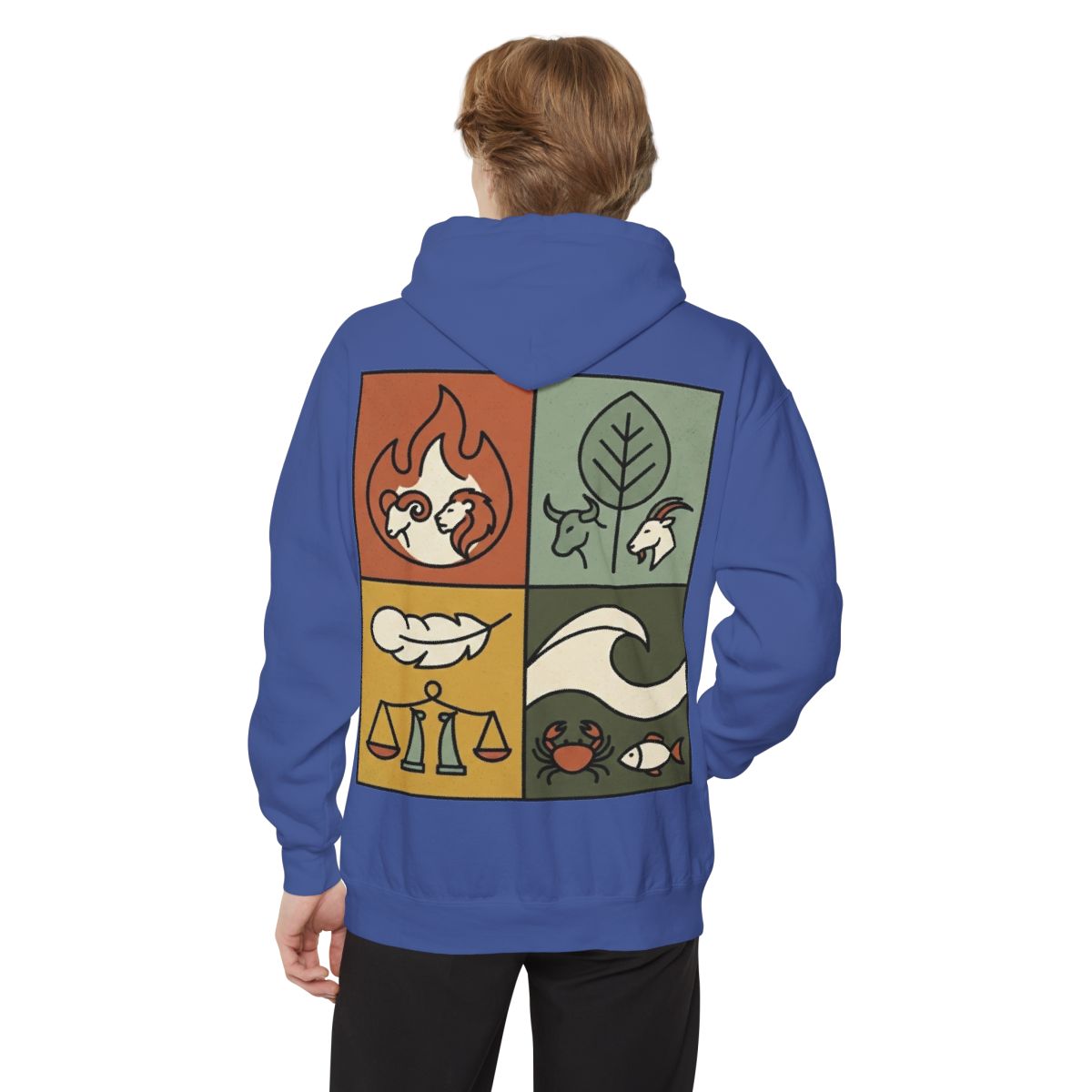 Color: Flo Blue | Four Elements- Fire, Earth, Air, Water Garment-Dyed Hoodie
