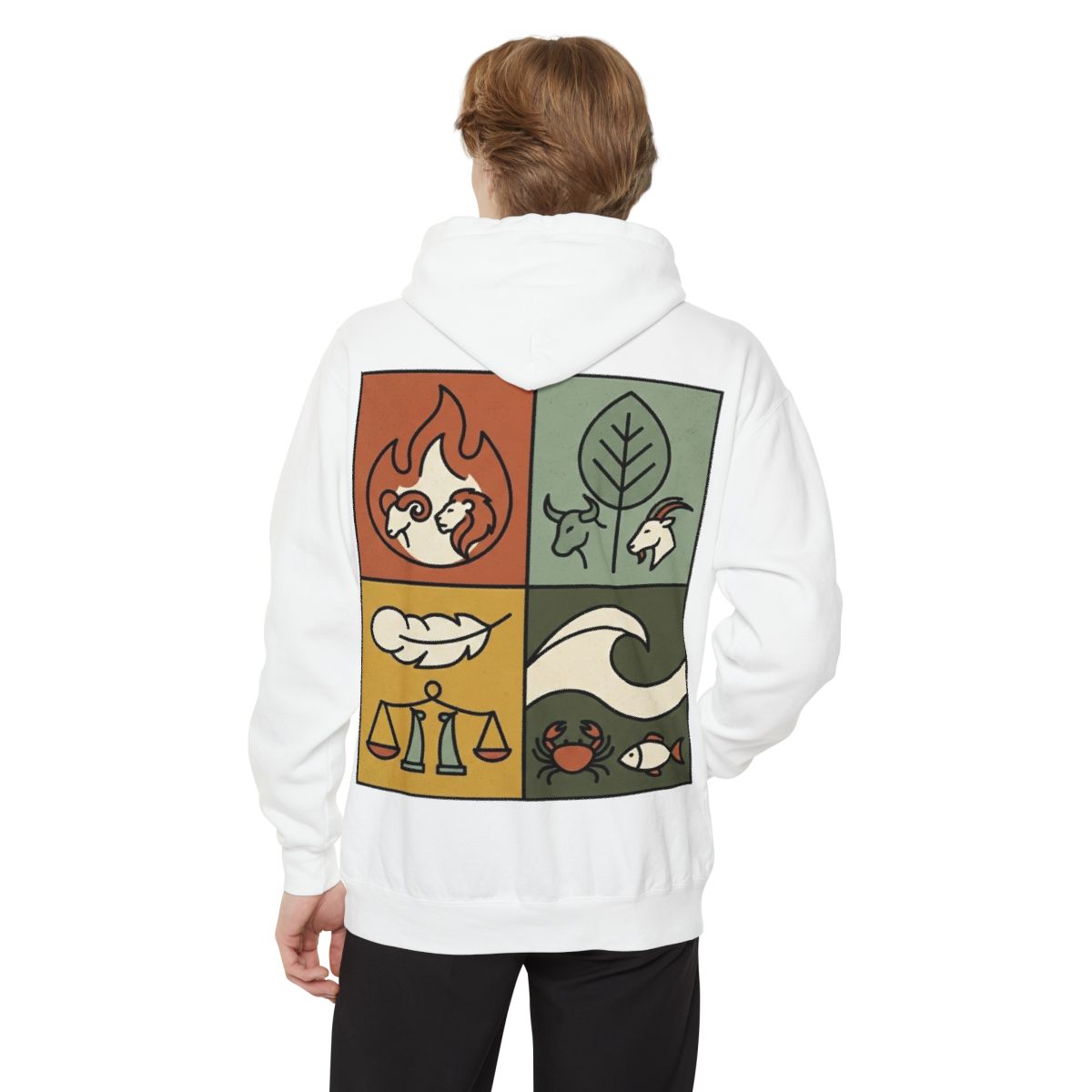 Color: White | Four Elements- Fire, Earth, Air, Water Garment-Dyed Hoodie