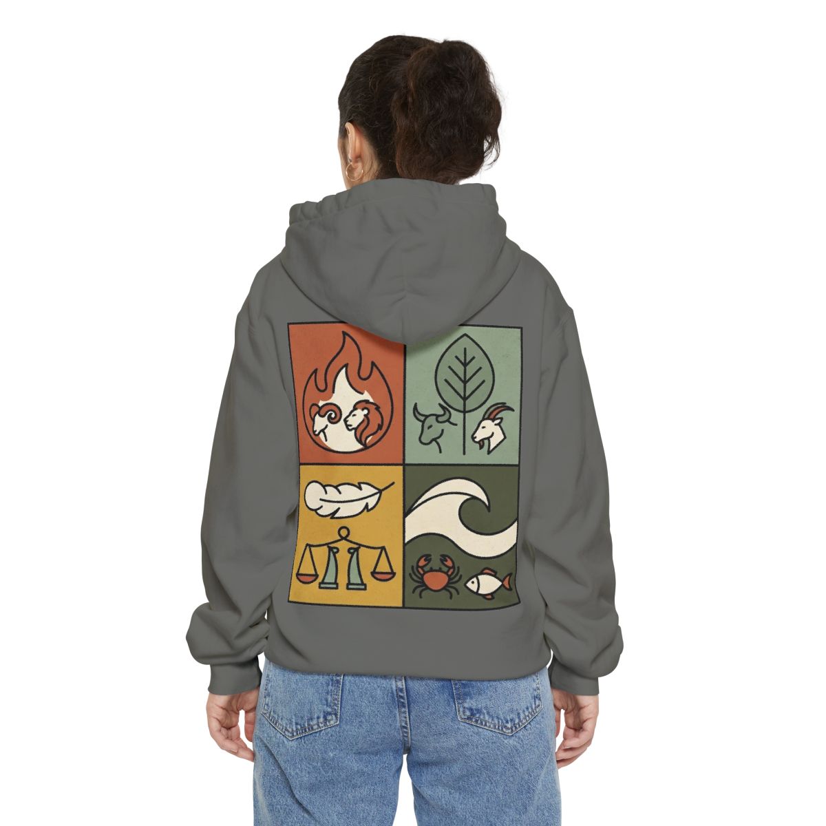 Color: Grey | Four Elements- Fire, Earth, Air, Water Garment-Dyed Hoodie