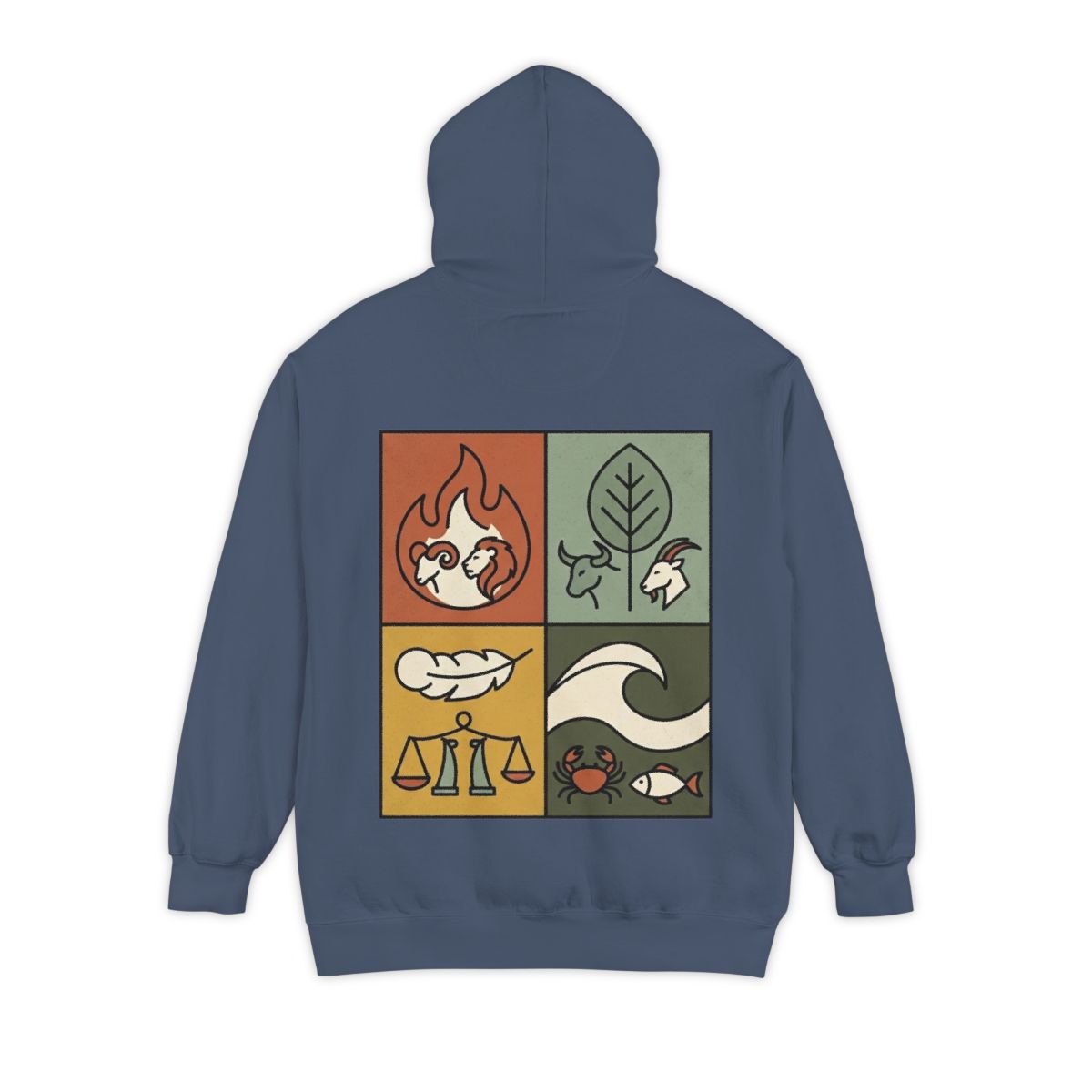 Color: Denim | Four Elements- Fire, Earth, Air, Water Garment-Dyed Hoodie