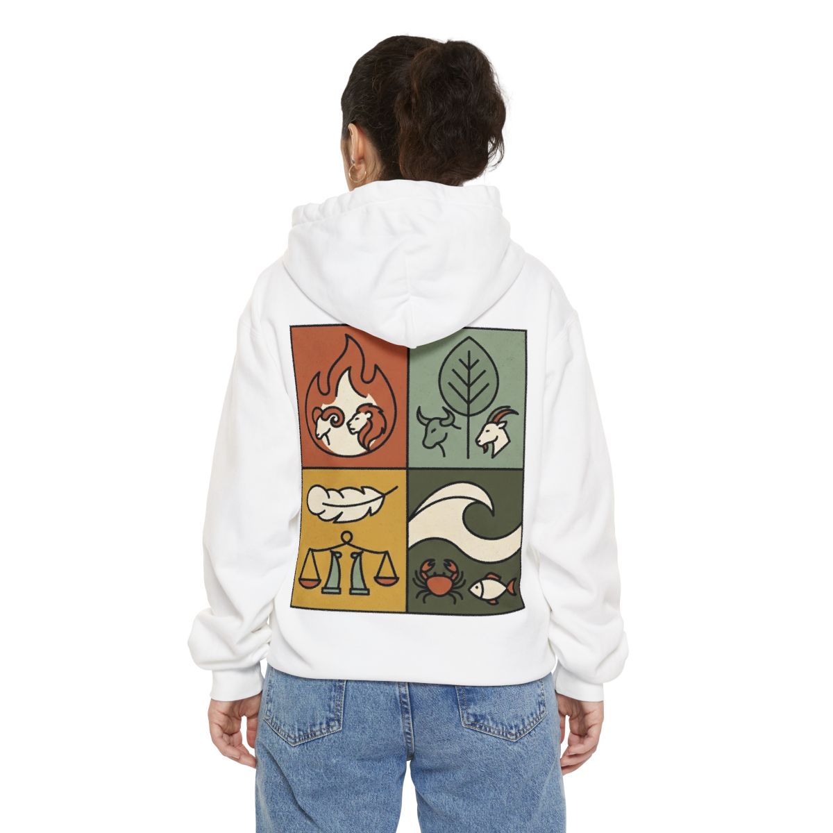 Color: White | Four Elements- Fire, Earth, Air, Water Garment-Dyed Hoodie