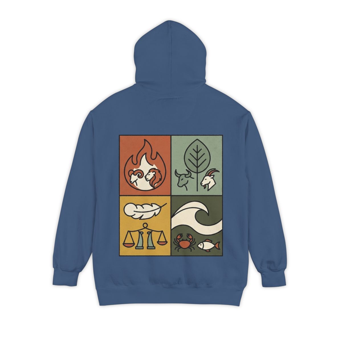 Color: True Navy | Four Elements- Fire, Earth, Air, Water Garment-Dyed Hoodie